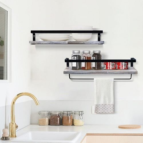 Floating Shelves with Towel Bar