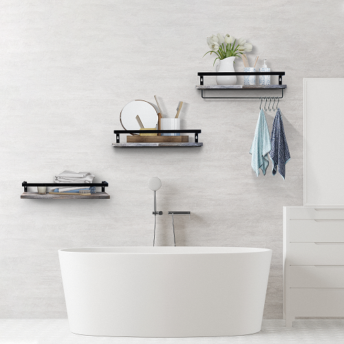Floating Shelves with Towel Bar