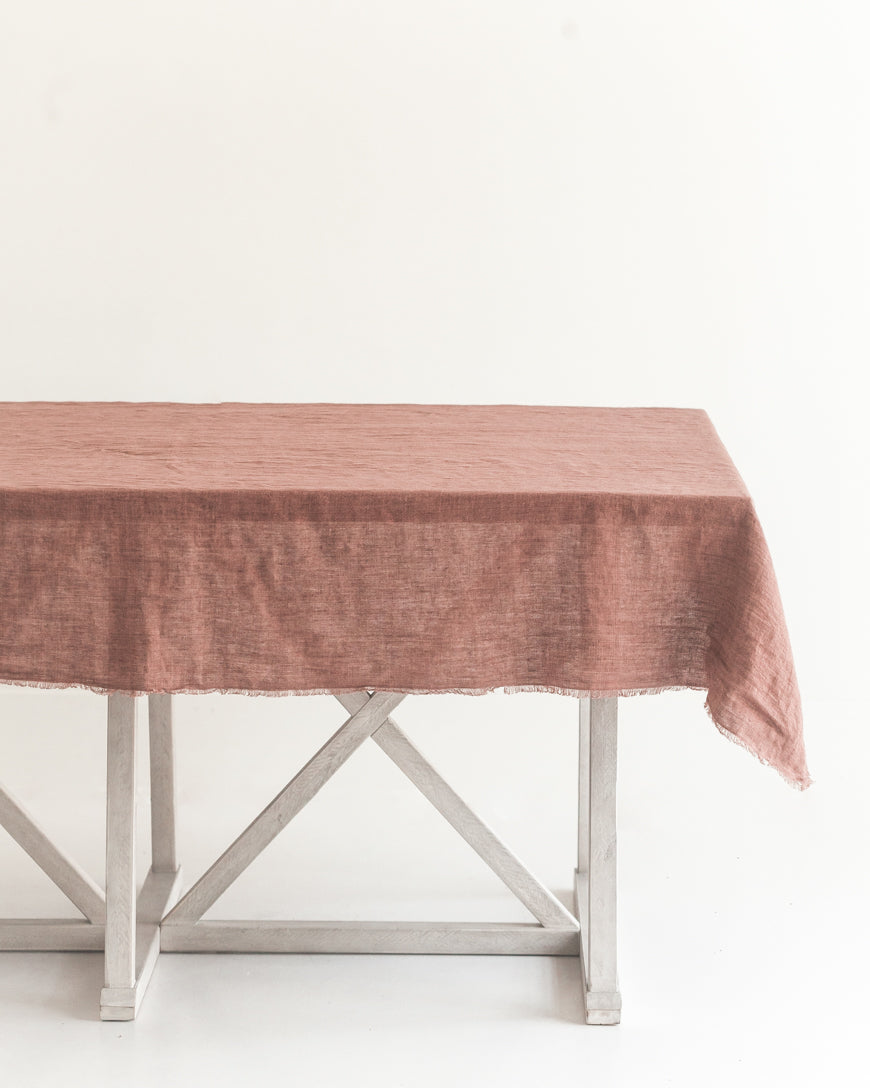 Stone Washed Linen Tablecloth Ash Rose