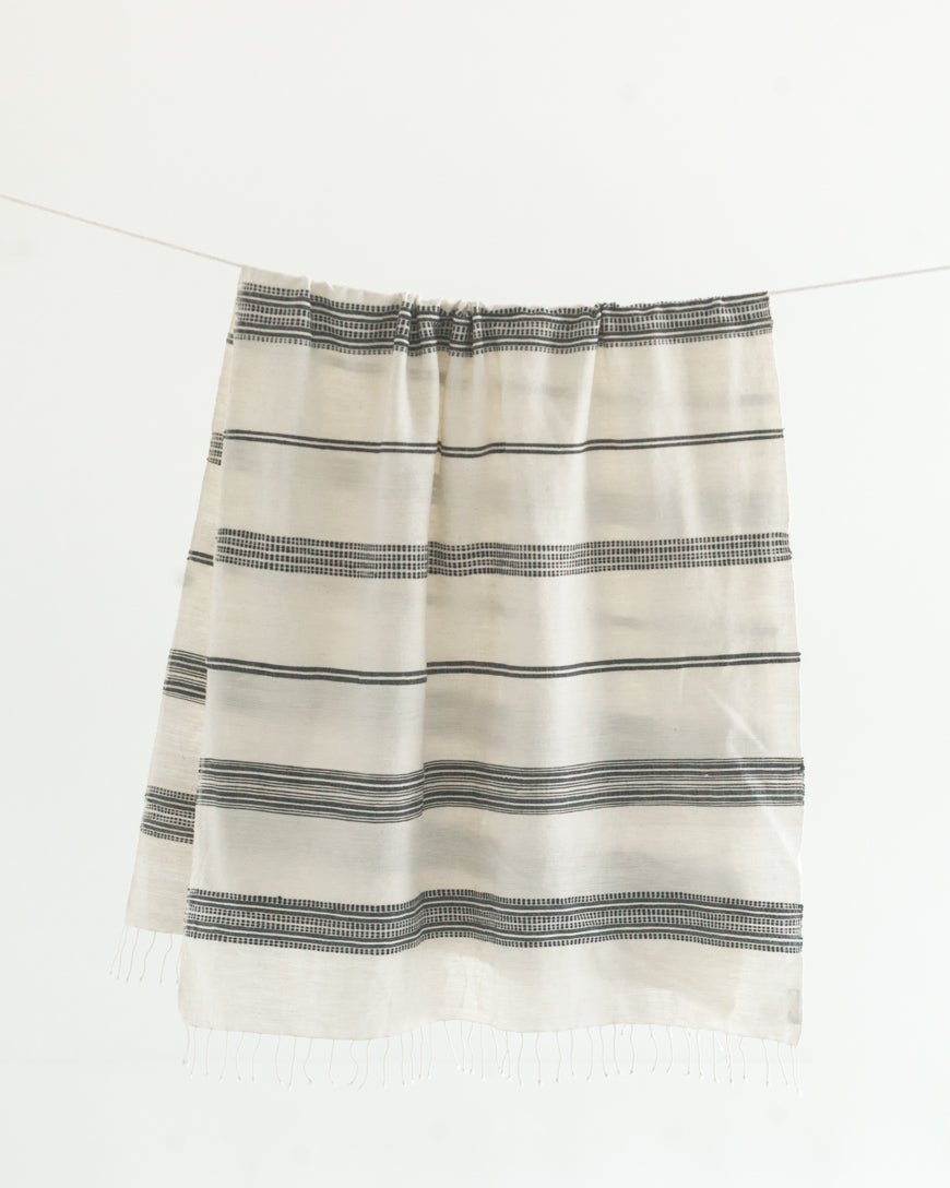 Aden Cotton Bath Towel Natural with Navy