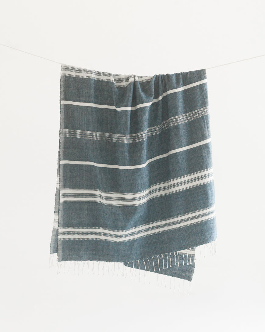 Aden Cotton Bath Towel Navy with Natural