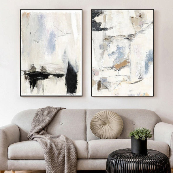 Modern Abstract Wall Art Set– Hand Painted Wall Decor Pairs of Two "Feather"