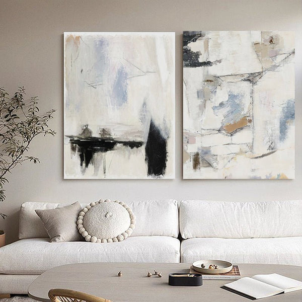 Modern Abstract Wall Art Set– Hand Painted Wall Decor Pairs of Two "Feather"