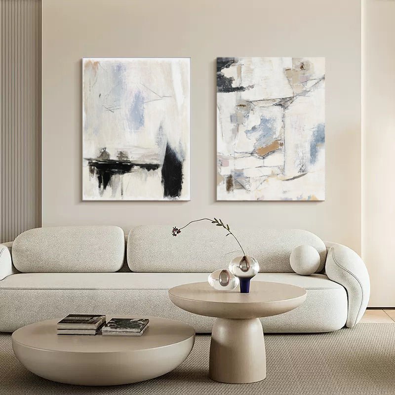 Modern Abstract Wall Art Set– Hand Painted Wall Decor Pairs of Two "Feather"