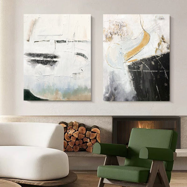 "Golden Breaks" Modern Abstract Wall Art Set– Hand Painted Wall Decor Pairs of Two