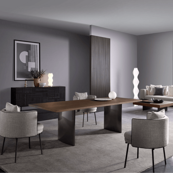 Modern Walnut Dining Table | Solid Wood Top with Stainless Steel Legs
