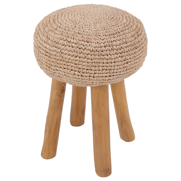 Kuta Natural Teak Indoor Branch Stool with Raffia Seat - 18.5"-30"