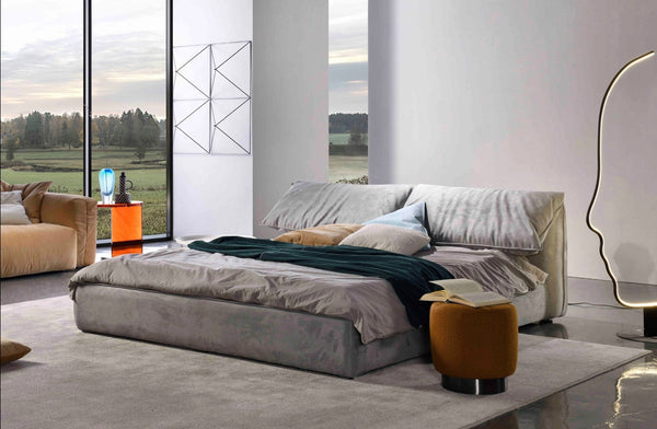 Grey Velvet Upholstered Bed Frame