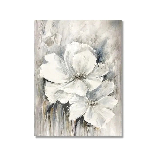 Modern Painted Wall Art – White Gray Flowers
