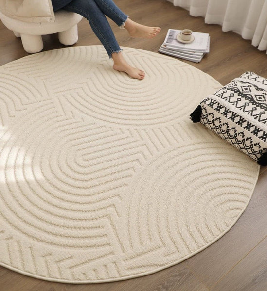 Round Beige Area Rug – Waterproof & Stain Resistant