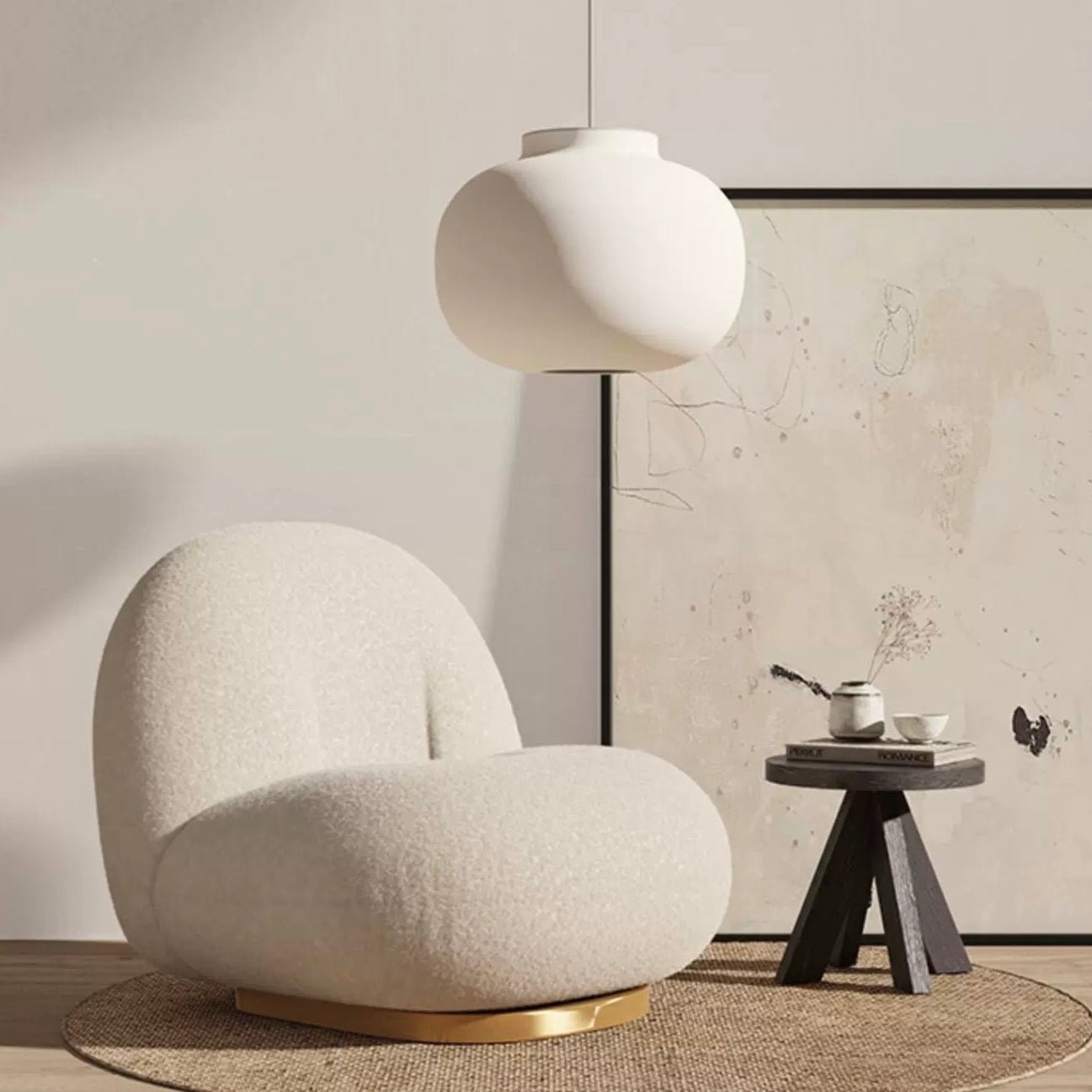 Plush White Lounger w/ Rotating Base