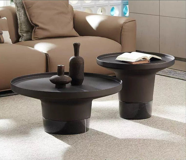Black Marble & Metal Coffee Table Set
