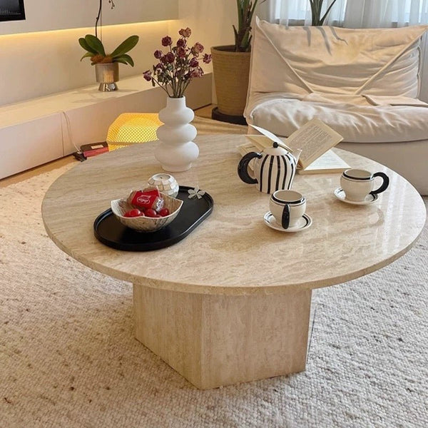 Natural Travertine Coffee Table | Sculptural Stone Centerpiece