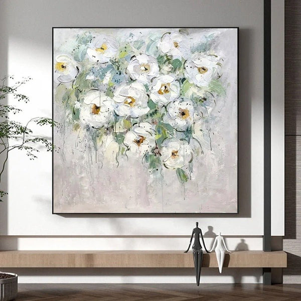Modern Painted Wall Art – White Flower Bouquet