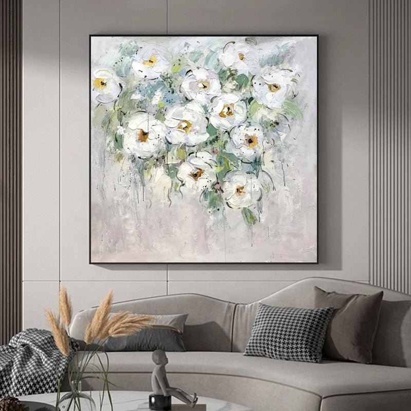 Modern Painted Wall Art – White Flower Bouquet