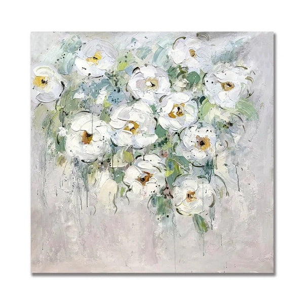 Modern Painted Wall Art – White Flower Bouquet