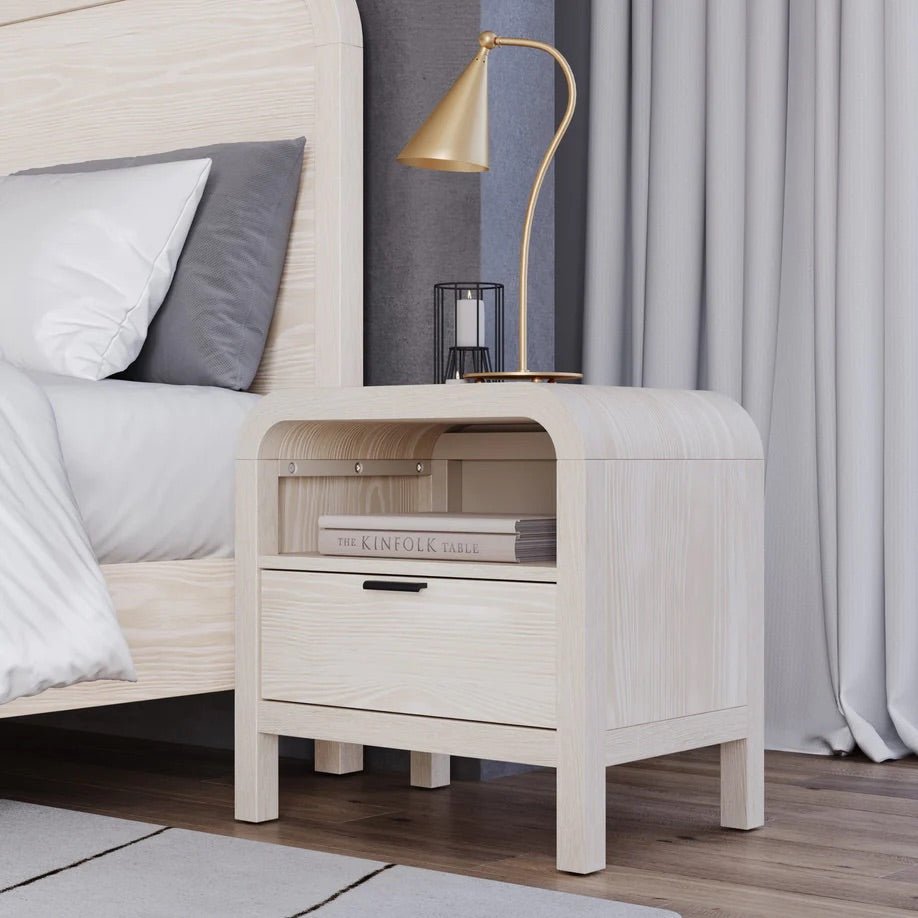 Sugar White Nightstand with USB Charging Station