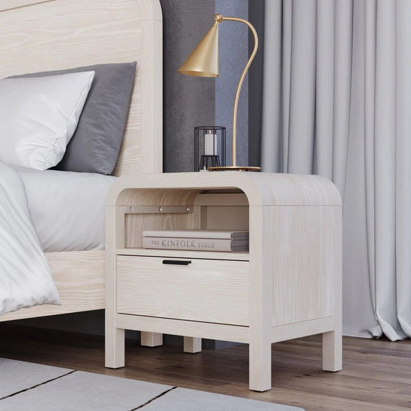 Sugar White Nightstand with USB Charging Station