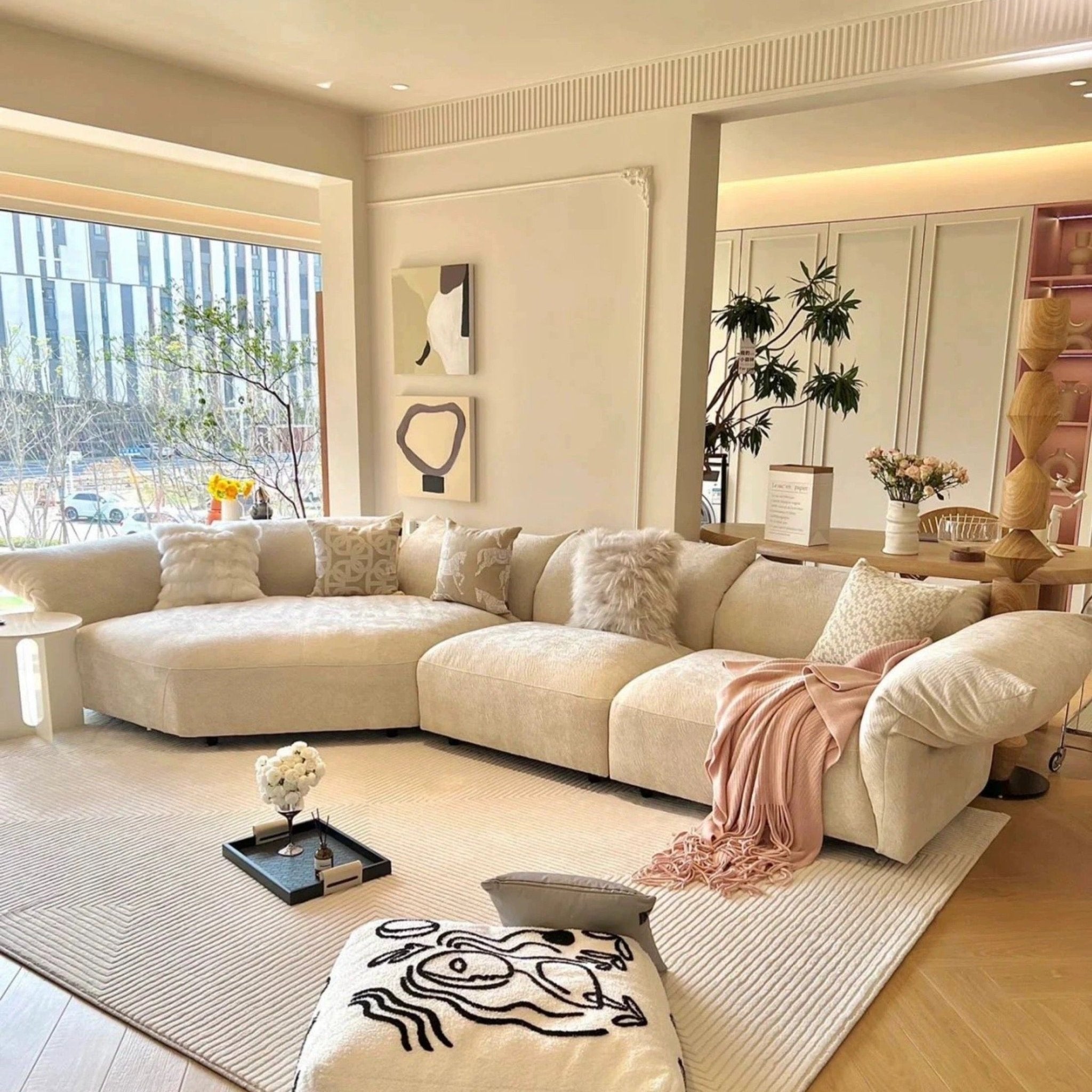 Petala Cream Sectional Sofa with Chaise