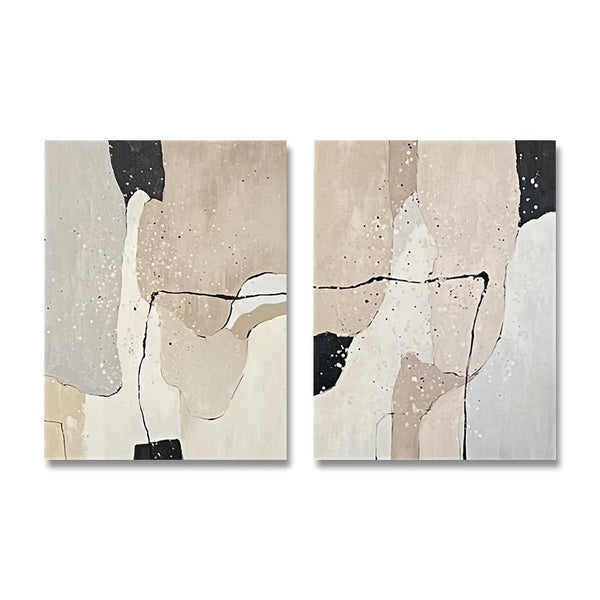 Modern Abstract Wall Art Set– Hand Painted Wall Decor Pairs of Two-"Minimalist Gray Stones"