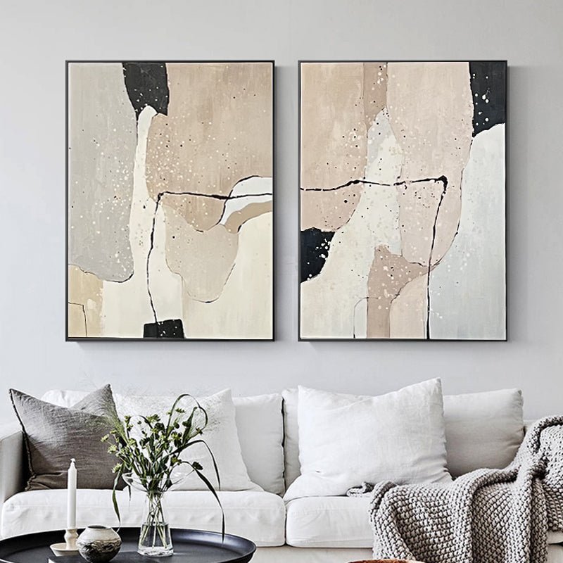 Modern Abstract Wall Art Set– Hand Painted Wall Decor Pairs of Two-"Minimalist Gray Stones"