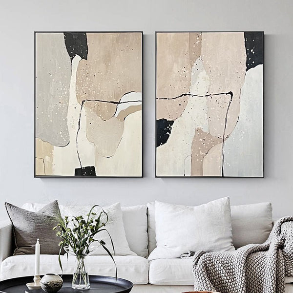 Modern Abstract Wall Art Set– Hand Painted Wall Decor Pairs of Two-"Minimalist Gray Stones"