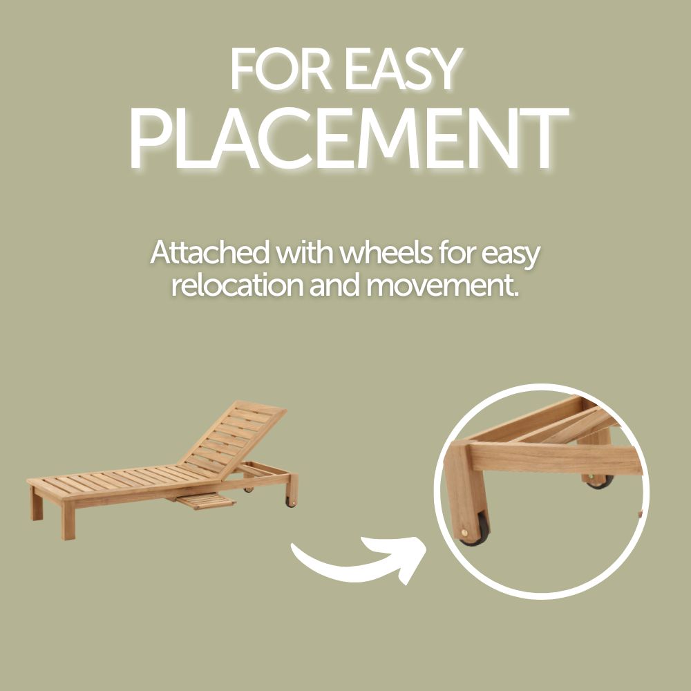 Cancun Natural Teak Outdoor Chaise Lounger with Side Table