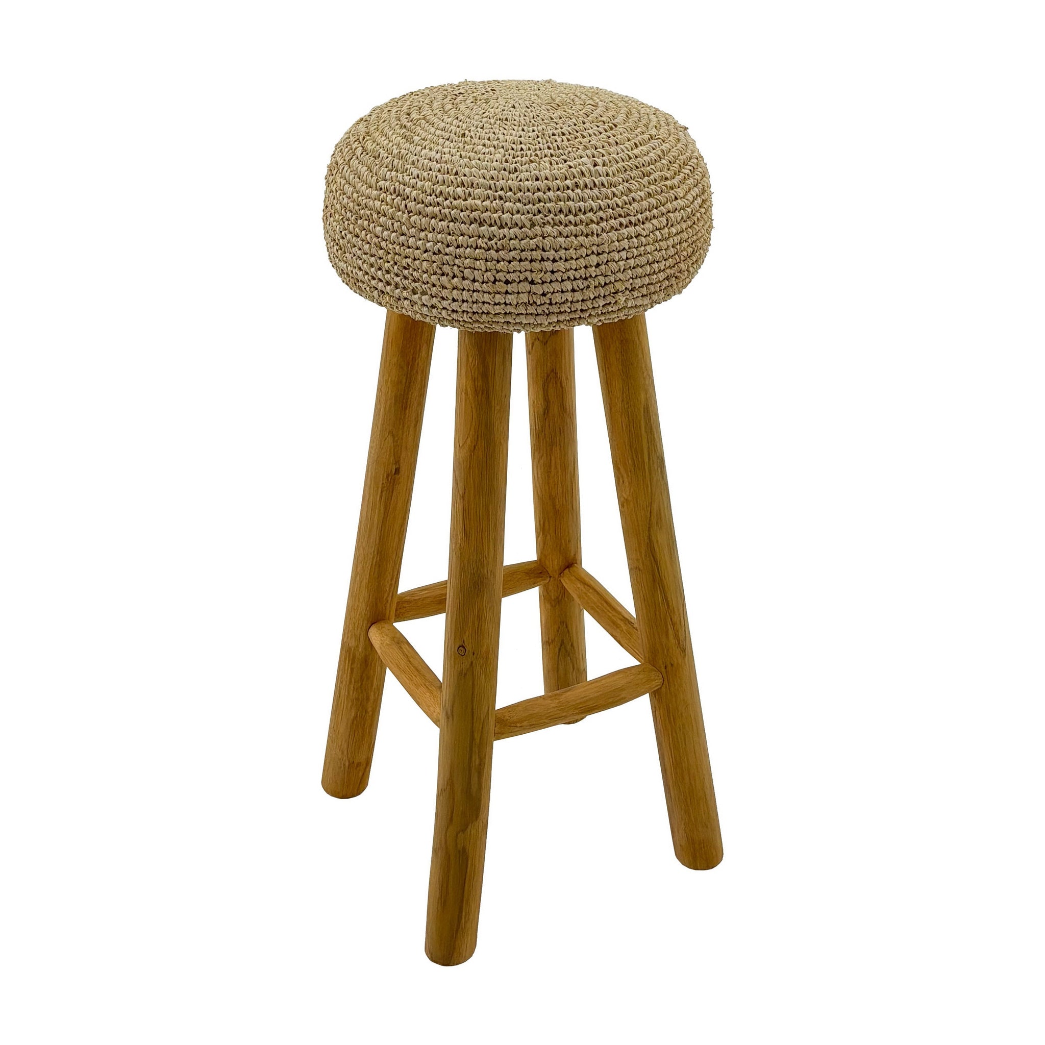 Kuta Natural Teak Indoor Branch Stool with Raffia Seat - 18.5"-30"