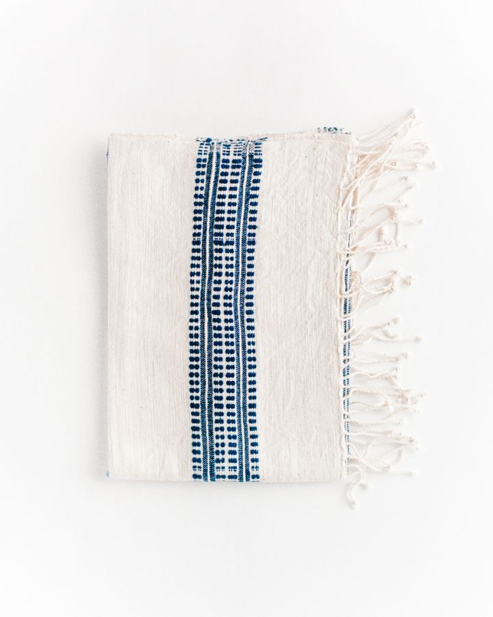 Aden Cotton Hand Towel Natural with Navy