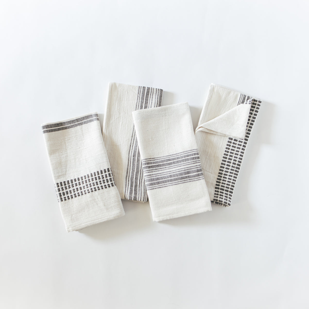 Aden Cotton Dinner Napkin Natural with Grey Set of 4