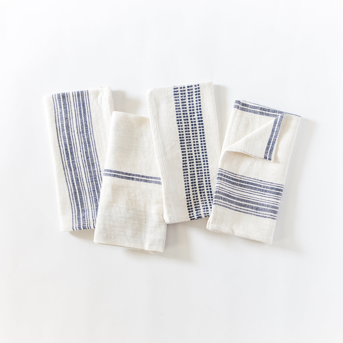 Aden Cotton Dinner Napkin Natural with Navy Set of 4