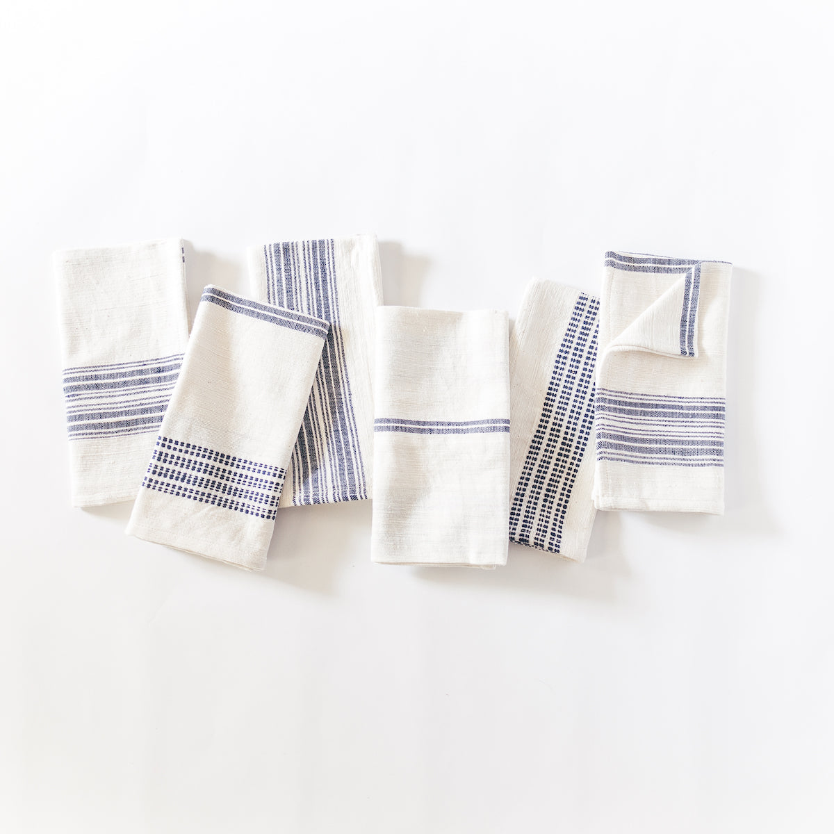 Aden Cotton Dinner Napkin Natural with Navy Set of 6