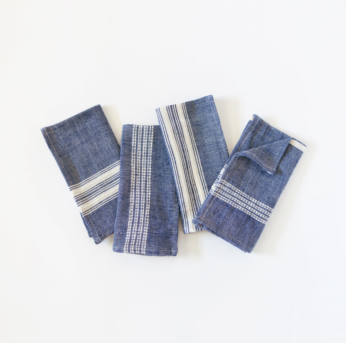 Aden Cotton Dinner Napkin Navy with Natural Set of 4