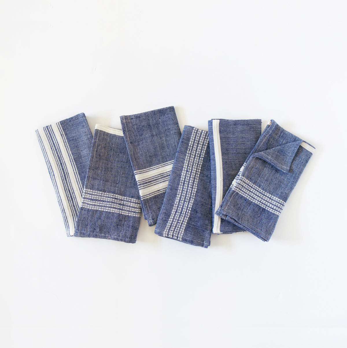 Aden Cotton Dinner Napkin Navy with Natural Set of 6