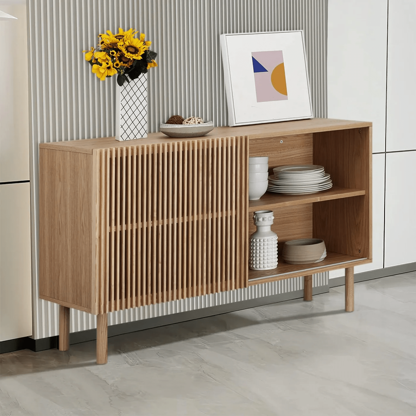 Modern Wood Grain Sideboard with Sliding Door | Versatile Storage for Any Room