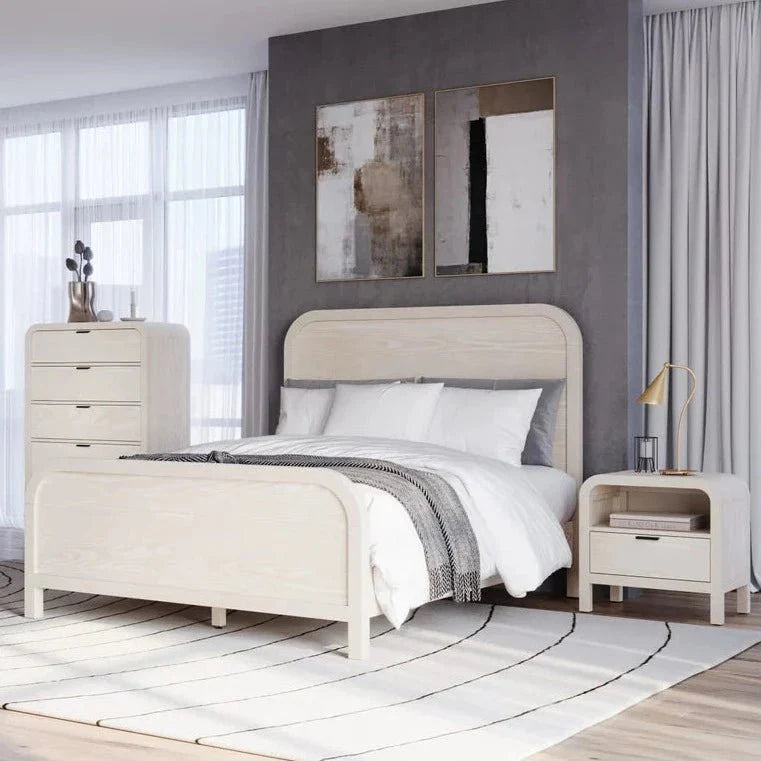 Sugar White Nightstand with USB Charging Station