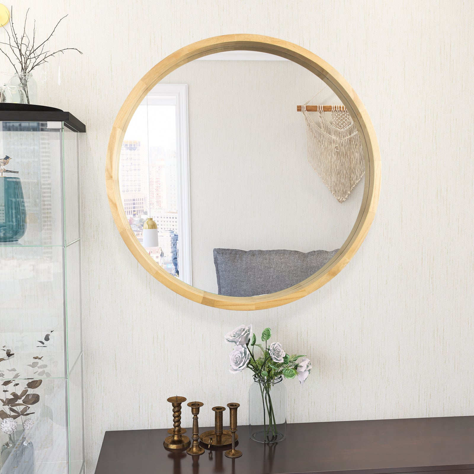 Circle Mirror with Wood Frame