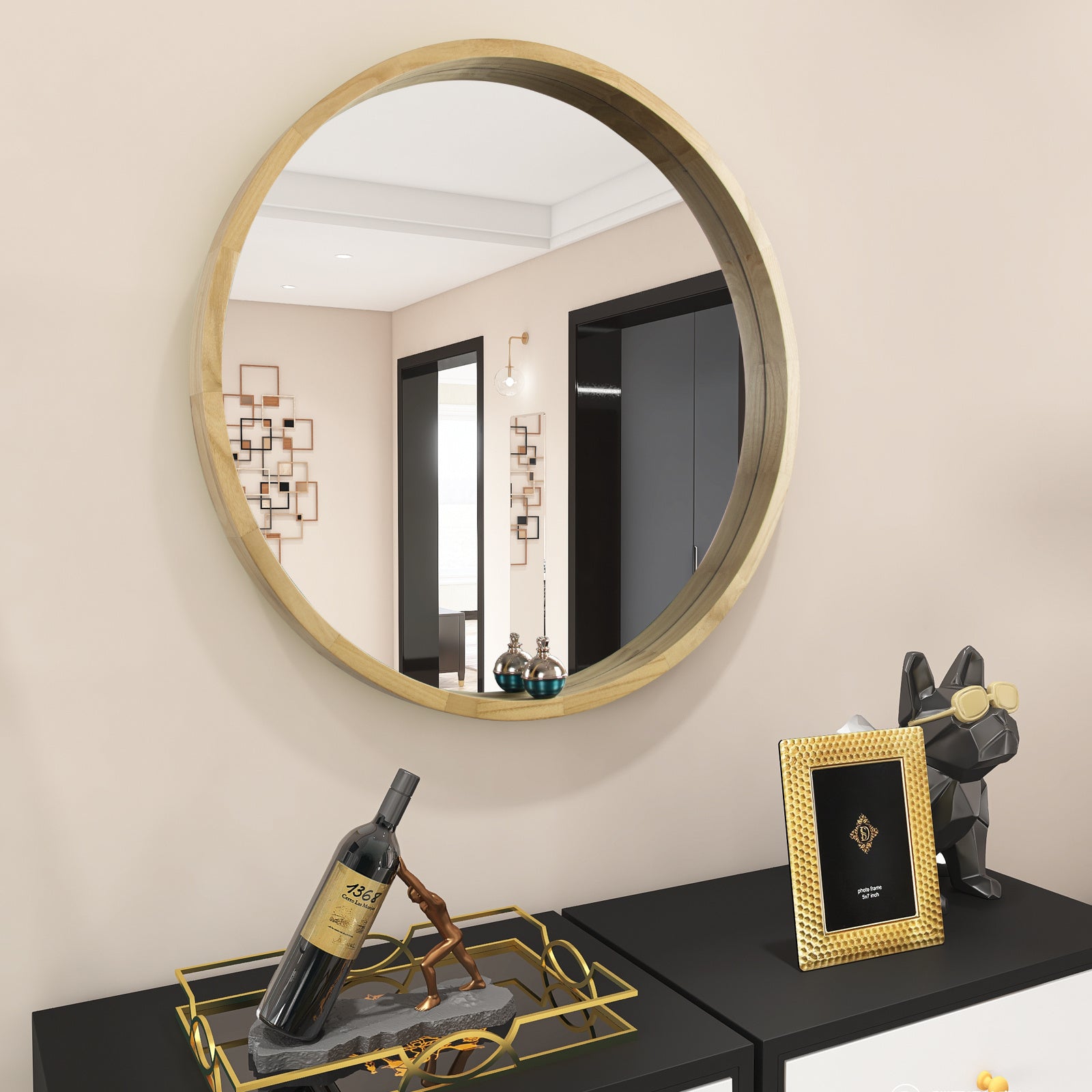 Circle Mirror with Wood Frame