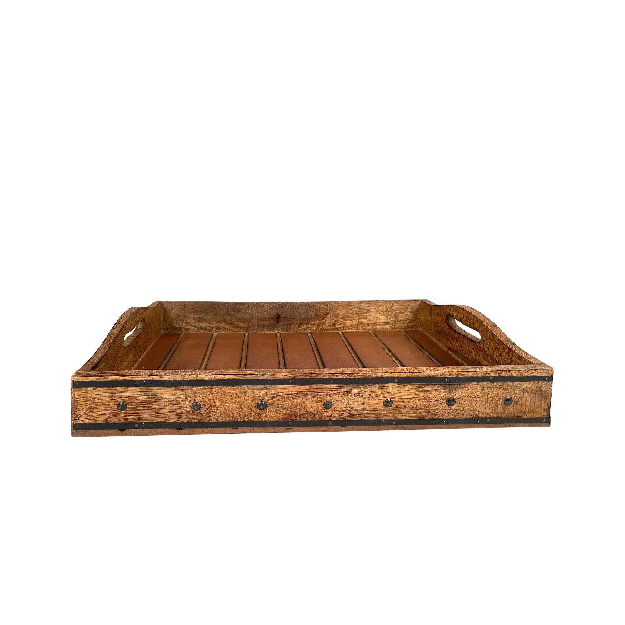 Rectangular Farmhouse Wooden Tray with Rivets