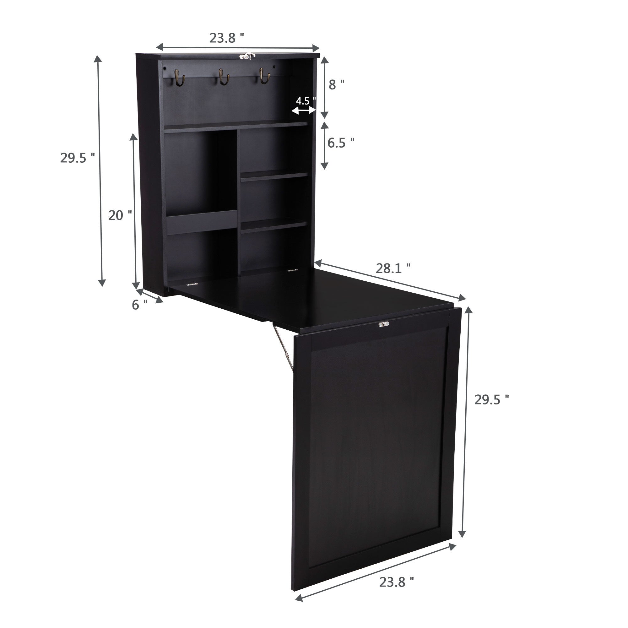 Foldable Floating Wall Desk with Storage Shelves and Blackboard