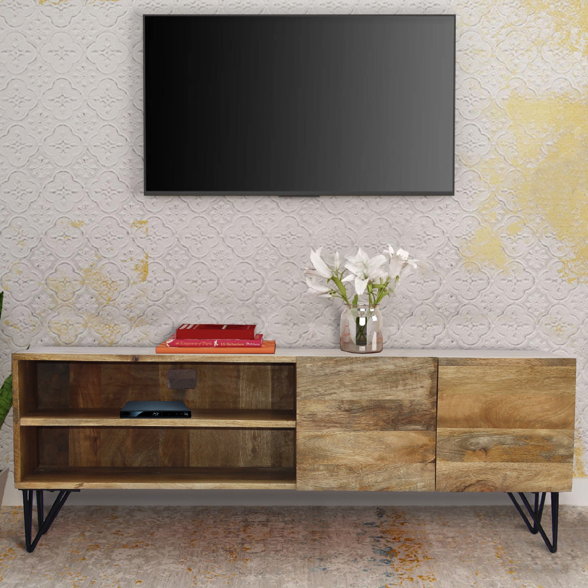 Mango Wood and Metal TV Stand
