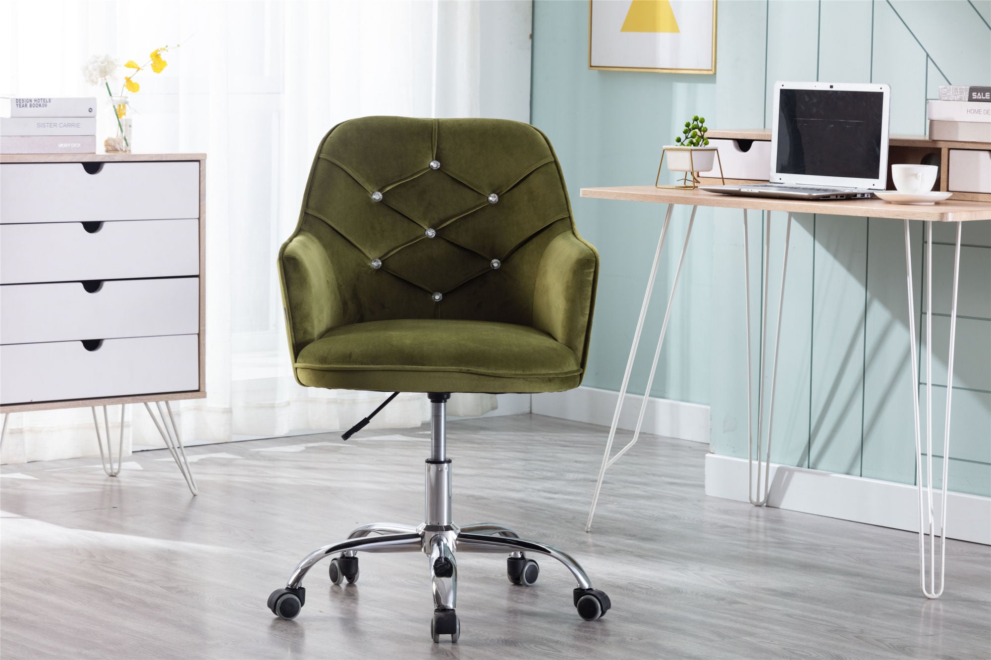 Green Velvet Swivel Shell Chair