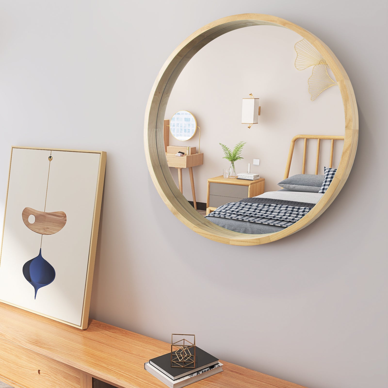 Circle Mirror with Wood Frame