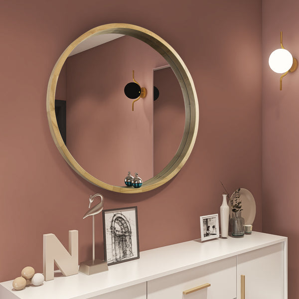 Circle Mirror with Wood Frame