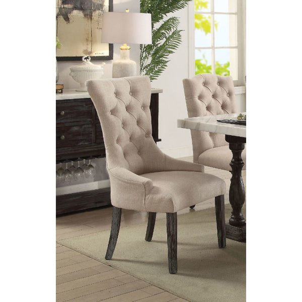 Beige Linen & Weathered Espresso Dining Chair - Set of 2