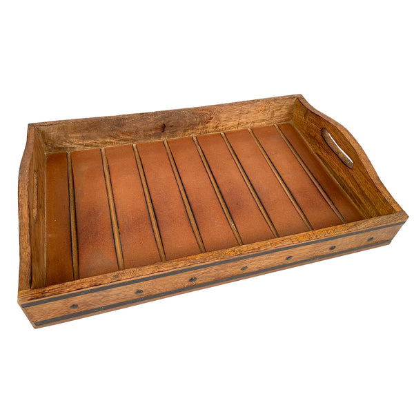 Rectangular Farmhouse Wooden Tray with Rivets