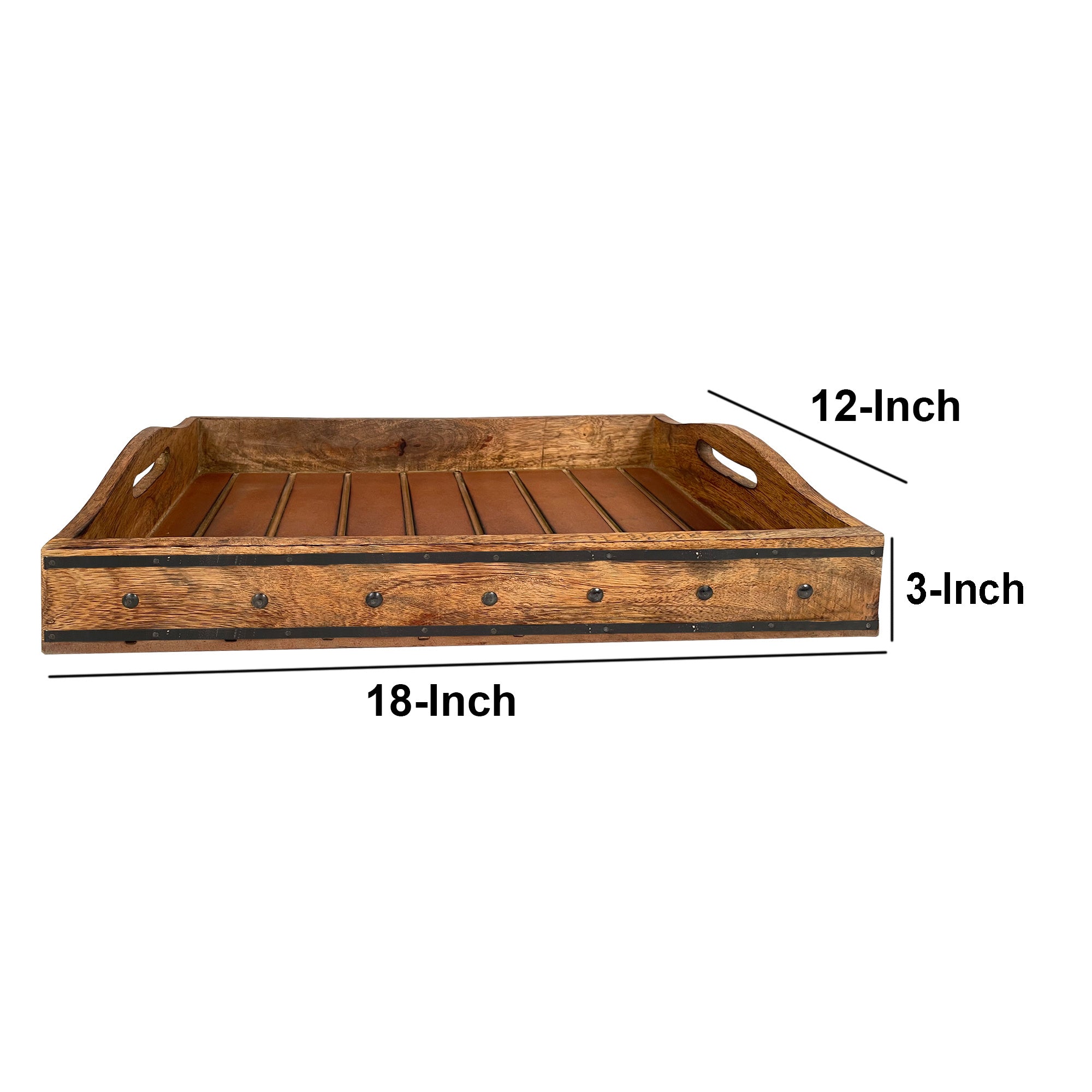 Rectangular Farmhouse Wooden Tray with Rivets