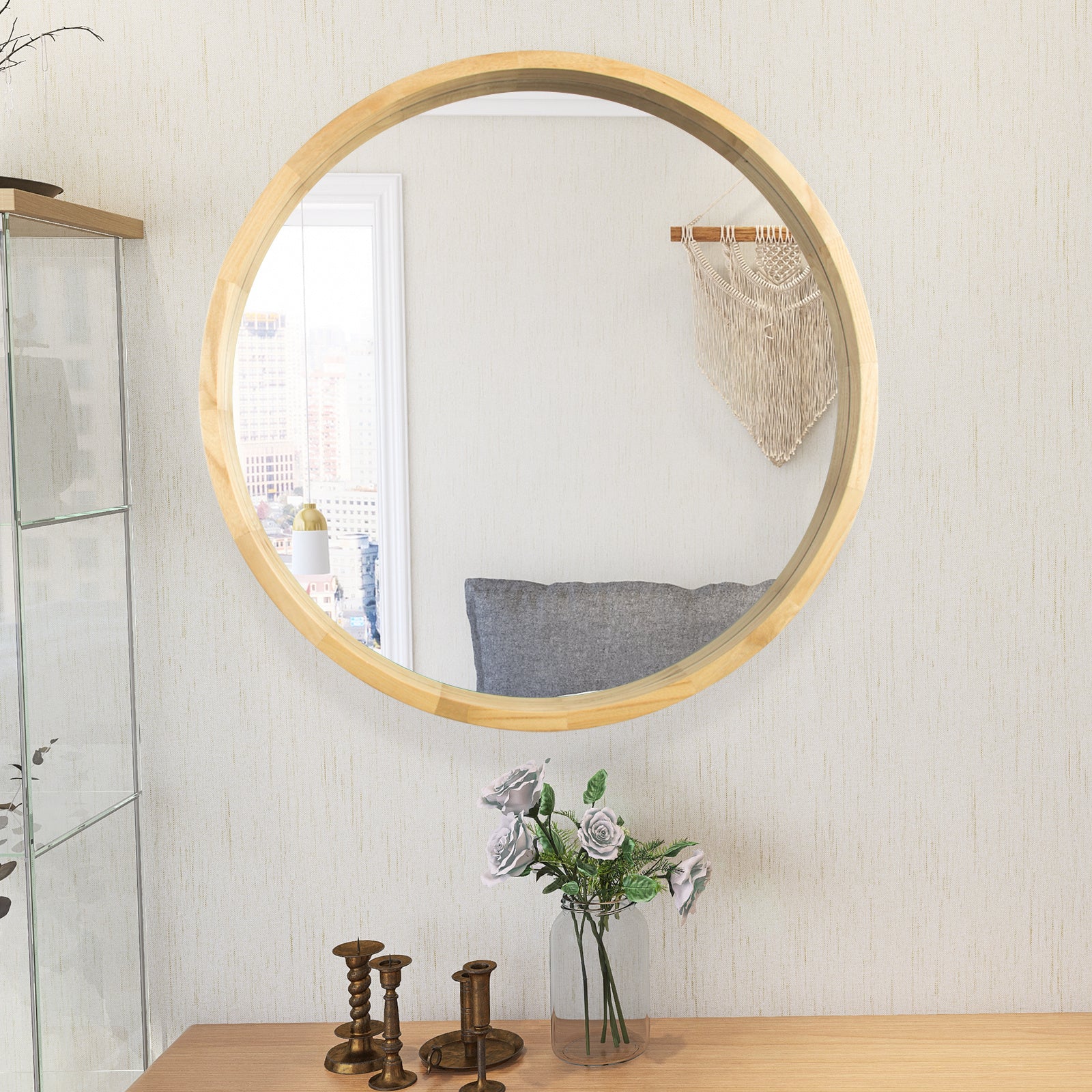 Circle Mirror with Wood Frame